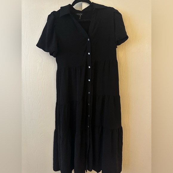 1. State Elegant Black Button Midi Dress - Picture 1 of 4